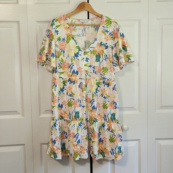 P A P A' A Dresses & Skirts - P A P A' A Women's Multi-colored Floral V-neck Tiered Knee Length Dress Size 12